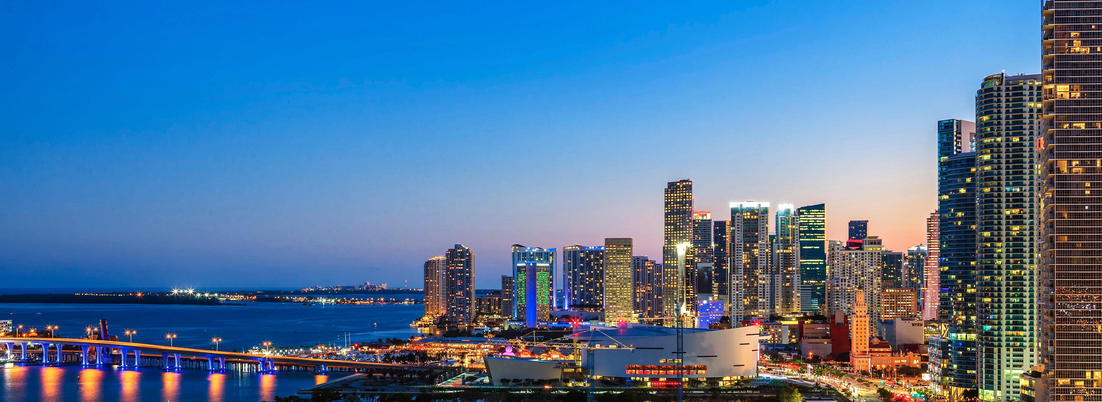 Miami waterfront skyline at golden hour